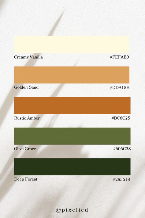 This green earth tone palette features deep forest green, rustic brown, warm terracotta, soft mustard, and creamy off-white. It evokes a sense of natural serenity and timeless elegance. Perfect for designs inspired by nature and tranquility. Earth Tone Combinations, Forest Green And Terracotta Living Room, Green Brown Color Scheme, Warm Earth Tone Color Palette, Earth Color Palette, Terracotta Living Room, Earth Palette, Green Earth Tone, Color Scheme Generator