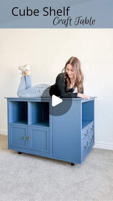 Kristy Letterly | DIY + Home + Design on Instagram: "How many things do you think I can make out of cube shelves?  This time I took these broken 2x2 IKEA Kallax cube shelves and restored them to build this awesome new craft table for the office!  I used my @loctiteglue Power Grab Ultimate Crystal Clear Construction Adhesive to repair the units and to attach poplar board to the door and drawer fronts!  These shelves were falling apart and now they have a whole new life!  What would you use this for?  #ikeahack #ikeakallax #diyhomeprojects" Kallax Table Hack, Kallax Doors, Kallax Inspiration, Ikea Cubes, Upcycle Table, Armstrong Ceiling, Interior Design Principles, Plywood Shelves, Ikea Kallax