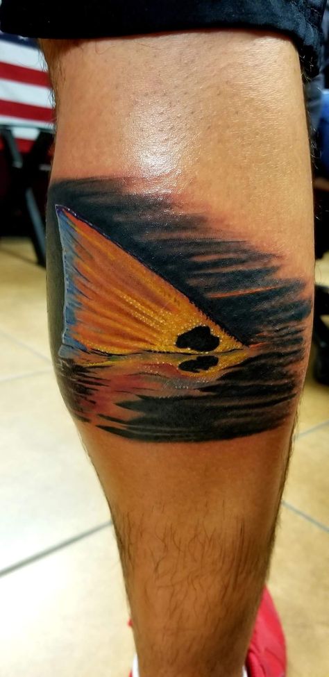 My boyfriend's red fish fin tattoo on his calf Redfish Tattoo For Men, Redfish Tail Tattoo, Brook Trout Tattoo, Redfish Tattoo, Fish Tail Tattoo, Flying Fish Tattoo, Red Fish Tattoo, Fin Tattoo, Trout Tattoo