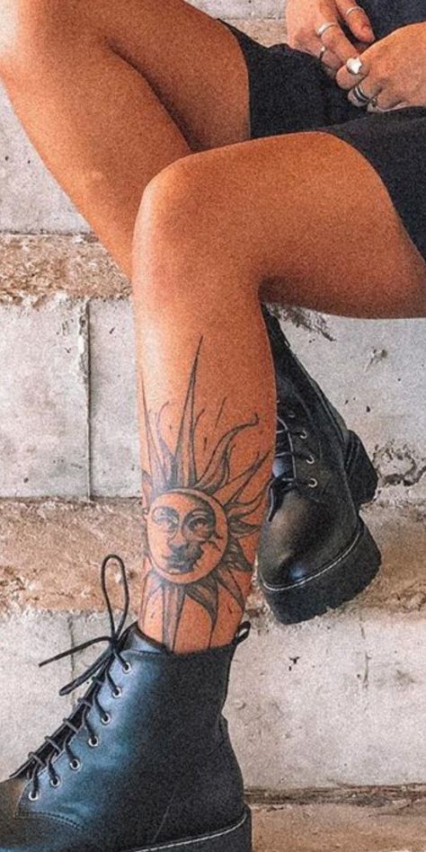 Back Shin Tattoos For Women, Side Shin Tattoos For Women, Knee Women Tattoo, Tattoo Ideas Female Shin, Cool Shin Tattoos, Double Knee Tattoos Women, Front Of Shin Tattoos For Women, Patch Leg Tattoo, Side Shin Tattoo