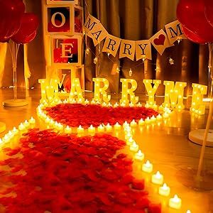 Homemory Marry Me Light Up Letters Proposal Decorations, Marry Me Sign with 24Pcs Flameless Candles 2000Pcs Red Fake Rose Petals 30Pcs Red Balloons for Valentine's Day Wedding Proposal Romantic Night Promoting through Amazon Affiliate Link Marry Me Sign, Proposal Decorations, Proposal Romantic, Light Up Letter, Fake Rose Petals, Marriage Proposal Ideas, Beauty And Beast Wedding, Letter Lights, My Forever Person