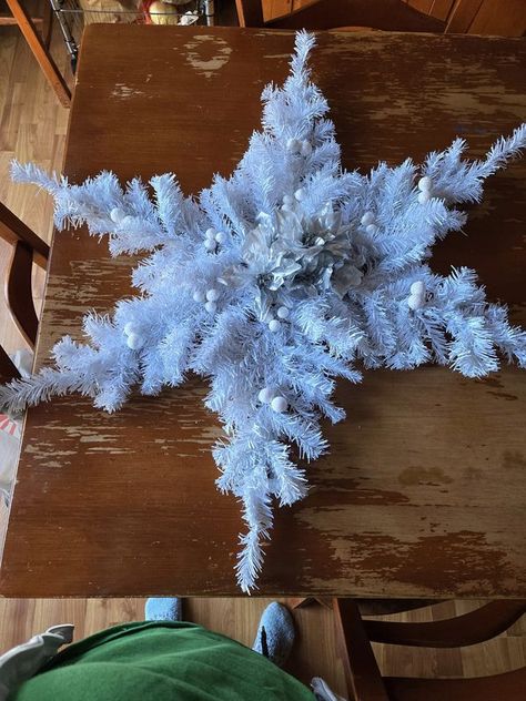 Dollar Tree crafts & DIY With Instructions | Dollar tree snowflake wreath | Facebook Dollar Tree Christmas Tree Snowflake, Snowflake Wreath Diy, Diy Snowflake Wreath, Dollar Tree Crafts Diy, Diy Snowflake, Tiny Christmas Trees, White Trees, Snowflake Wreath, Dollar Tree Christmas