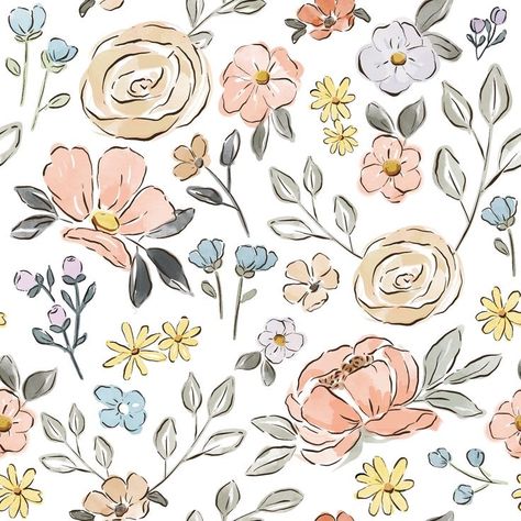 Floral Nursery Wallpaper, Magical Nursery, Nursery Makeover, Floral Wallpaper Nursery, Creamy Background, Floral Drawing, Floral Nursery, Floral Prints Pattern, Wallpaper Collection