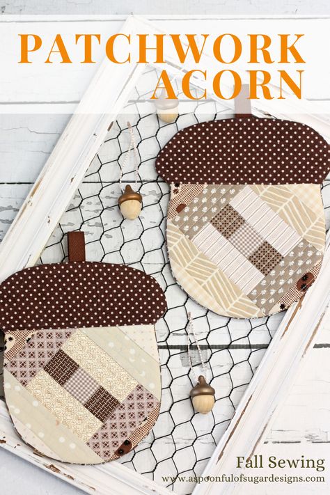 Make snack time fun with this Patchwork Acorn Coaster – perfect for autumn/fall or any time of year! Featuring a courthouse steps variation of the traditional log cabin block, the patchwork acorn will add natural charm to your table. This mug rug project can be easily made in an afternoon and is a fun way to use your favourite brown or fall inspired fabric “scraps”. Traditional Log Cabin, Log Cabin Patchwork, Fall Table Setting, Log Cabin Block, Fall Sewing Projects, Special Meals, A Spoonful Of Sugar, Quilted Coasters, Mug Rug Patterns