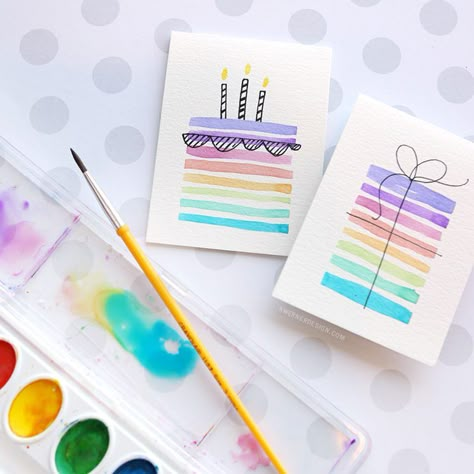 Easy DIY Birthday Card Using Minimal Supplies! Project by Kristina Werner. Easy Birthday Cards Diy, Anniversaire Diy, Watercolor Birthday Cards, Simple Birthday Cards, Easy Birthday, Watercolor Birthday, Bday Cards, Galaxy Painting, Birthday Cards Diy