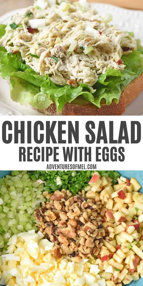 Let's make the best chicken salad recipe with eggs you've ever had. This is a super simple and easy recipe made with shredded chicken, eggs, apples, and walnuts. It's one of my family's all time favorite meals! Egg Salad With Chicken, Chicken Salad Egg, Egg And Chicken Salad, Chicken Salad Recipe With Eggs, Chicken Egg Salad Recipe, Chicken Salad With Eggs, Chicken And Egg Salad, Recipe With Shredded Chicken, Canned Chicken Salad