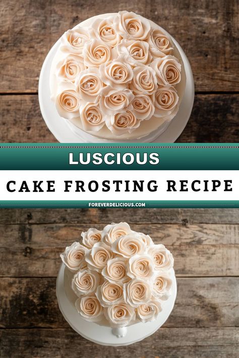 I’m absolutely in love with this luscious cake frosting recipe! It creates stunning rose decorations that are perfect for any celebration. The creamy texture and subtle flavor complement a variety of cakes, making it my go-to frosting. Join me in making this beautiful, delicious treat! Frosting Cakes Techniques, Cake Frosting Recipes, Wedding Cake Icing, Rose Decorations, Types Of Frosting, Chocolate Ganache Frosting, Frosting Techniques, Cake Frosting Recipe, Whipped Cream Frosting