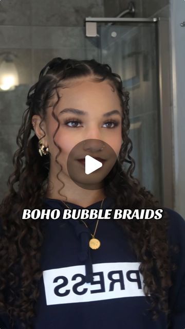 609K views · 82K likes | Ashlee West 🥥 on Instagram: "Boho Bubble Braids - Full tutorial on my Youtube! 💙" Boho Bubble Braids, Bubble Braid Hairstyles Curly Hair, Curly Bubble Braid, Diy Boho Braids, Bubble Braid Curly Hair, Two Bubble Braids, Boho Braids Tutorial, Boho Braids On Natural Hair, Boho Braids Natural Hair