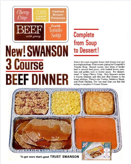 Swanson Tv Dinner, Tv Dinner Trays, Frozen Dinner, Cherry Crisp, Frozen Beef, Dinner Aesthetic, Seasoned Potatoes, Frozen Dinners, Tv Food