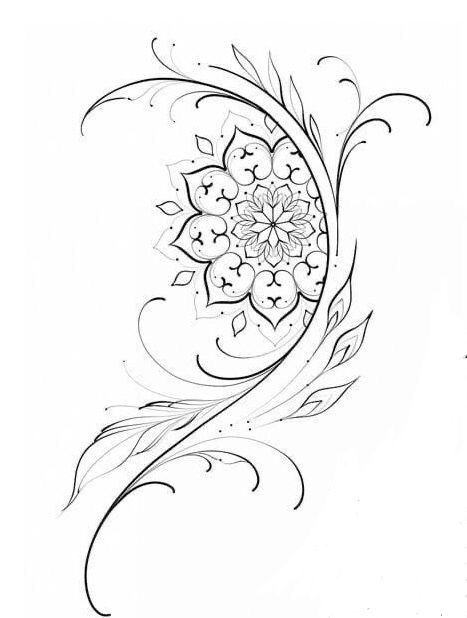 Swirly Tattoo, Mandala Hip Tattoo, Flower Vine Tattoos, Swirl Tattoo, Floral Mandala Tattoo, Filigree Tattoo, Vine Tattoos, Chest Tattoos For Women, Floral Tattoo Design