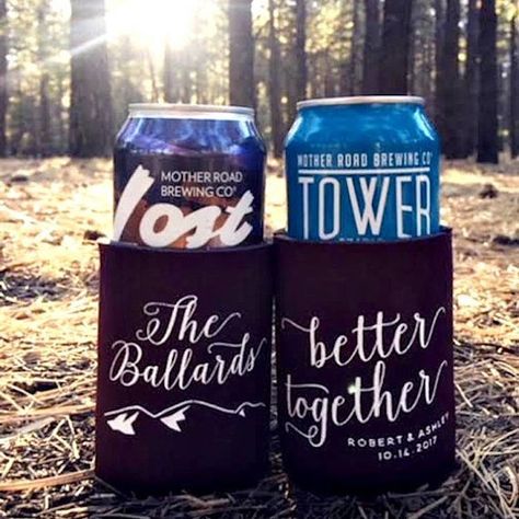 Mountain Wedding Better Together Outdoor Wedding Rustic Wedding Favors Custom Favors Wedding Can Cooler Wedding Favor Weddings 1527 by SipHipHooray Wedding Better Together, Western Wedding Koozies, Country Wedding Koozies, Black And White Wedding Koozies, Mountain Wedding Koozies, Outdoor Wedding Rustic, Wedding Beer Koozie Sayings, Wedding Reception Favors, Bachelorette Party Weekend