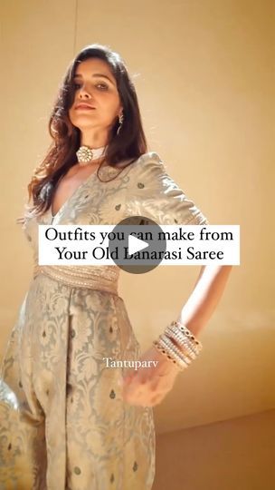 Blouses On Banarasi Sarees, Outfits From Banarasi Saree, Saree To Dress Stitching Ideas, Indo Western Outfits From Old Saree, Outfit Ideas From Saree, Silk Saree Outfit Ideas, Suits From Old Sarees, Banarasi Outfit Ideas, Designer Dresses From Old Sarees