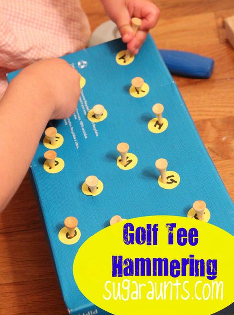 Coordination Activities, Bilateral Coordination, Abc Activities, Letter Identification, Preschool Fine Motor, Golf Tee, Golf Tees, Learning The Alphabet, Learning Letters