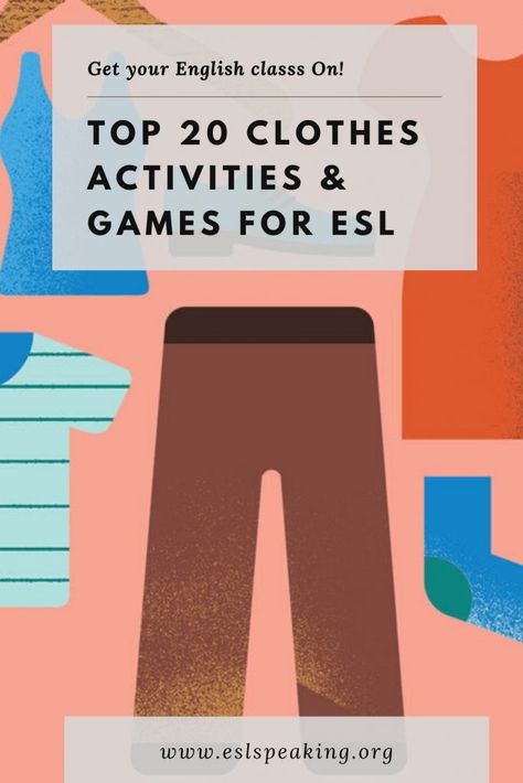 Find out the top 20 clothes ESL activities and games, along with lesson plans, worksheets, vocabulary sets and more. Teaching about clothes and fashion to English learners can be more interesting and engaging with these top-quality activities.   #clothes #clothing #fashion #shirt #shorts #pants #skirt #dress #socks #shoes #umbrella #esl #tefl #eslgame #eslactivity #eslgames #eslactivities #clothesesl #eslclothes #eslfashion #lessonplan #lessons #lesson #teacher #education #english #vocabulary Clothes Esl, Vocab Games, Esl Vocabulary Activities, Vocab Activities, Clothes Study, Speaking Activities Esl, Teaching Abroad, Esl Games, Teaching Game