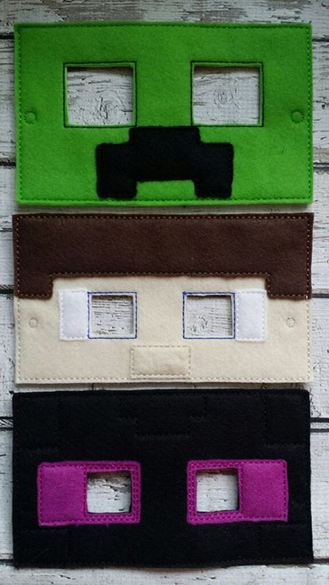 Minecraft Masks made and sold by Heart Felt Embroidery. $7 yes we ship and do paypal! www.facebook.com/heartfeltembroidery Design credit - Gracefully geeky Minecraft Felt Crafts, Kids Minecraft Costume, Minecraft Tnt Costume, Diy Minecraft Box Characters, Minecraft Sewing, Minecraft Mask, Diy Minecraft Birthday Party, Minecraft Costumes, Minecraft Party Decorations