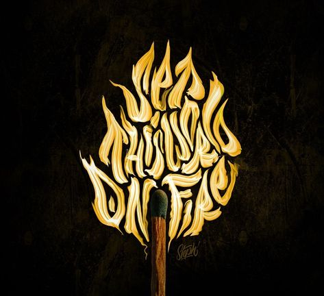 Set this world on fire calligraphy takes shape of the fire that the match lights by stephanelopes and inspired by highpulpstudio I love how the shape of the writing represents the motion of the flames. Fire Calligraphy, Fire Lettering, Fire Words, Flame Font, Fire Typography, Fire Poster, Fire Font, Word Art Typography, Fire Logo