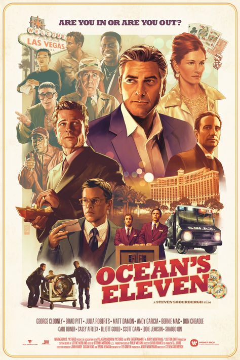 2001 Poster, Ocean's Eleven, Oceans Eleven, Oceans 11, Hollywood Poster, Classic Films Posters, Film Posters Art, Movie Artwork, Best Movie Posters