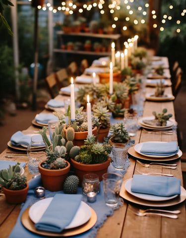 Succulent Table Decor Wedding, Southwest Table Decor, Plant Centerpieces For Party, Plant Wedding Centerpieces, Southwest Wedding Decor, Wedding With Plants, Cactus Wedding Centerpieces, Cactus Wedding Decor, Succulent Centerpiece Wedding