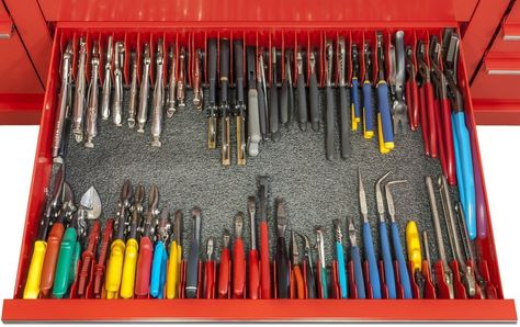 Buy or Build: Organizing Your Pliers - GarageSpot Tool Drawers, Garage Tool Organization, Tool Board, Garage Tool Storage, Tool Box Organization, Garage Organize, Tool Box Storage, Tool Rack, Diy Garage Storage