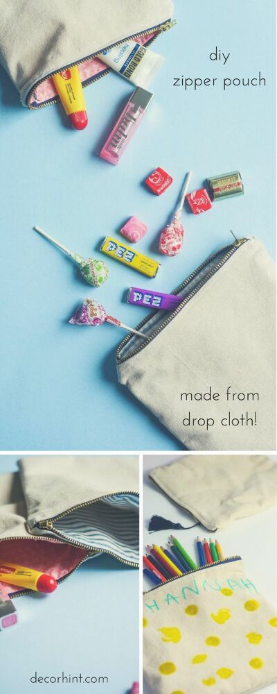 undefined Diy Pouch No Zipper, Pouch Diy, Headband Tutorial, Drop Cloth Curtains, Upcycle Sewing, Diy Tile, Cloth Napkin, Drop Cloth, Canvas Pouch