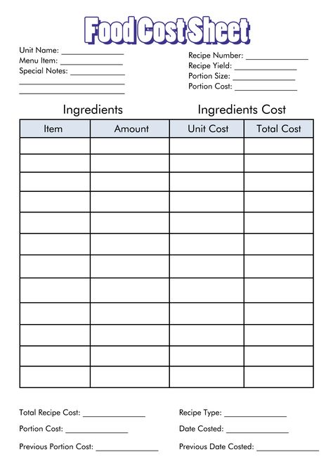 Food Cost Sheet Template Food Rating Sheet, Food Business Tips, Product Costing Template, Food Costing Sheet Template, Food Costing Formula, Food Critic Template, Home Food Business Ideas, Costing Sheet Template, Food Trailer Ideas