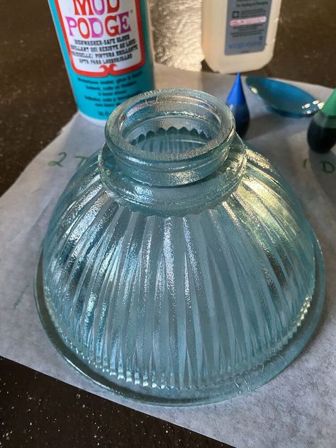 Diy Light Shade Pendant, Painted Pendant Light, Diy Glass Light Shade, Glass Lampshade Makeover, Painted Glass Pendant Light Diy, Glass Light Shades Makeover, Bells Made From Glass Shades, Paint Glass Lamp Shade, Pendant Light Covers Diy