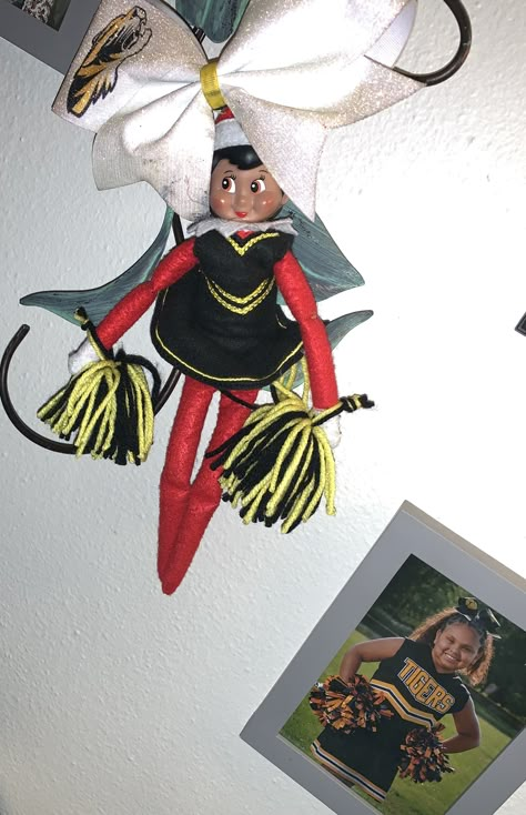 Elf On The Shelf Cheerleader Ideas, Elf On The Shelf Cheerleader, Elf Cheerleader Ideas, Cheerleader Ideas, Elf Ideas, Shelf Ideas, Perler Bead, On The Shelf, The Elf