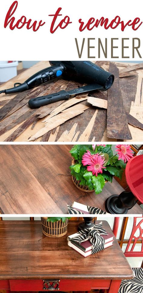 How To Fix Veneer Table Top, Veneer Table Top Makeover, Refinish Veneer Table Top, Veneer Table Makeover, Removing Veneer, Diy Furniture Repair, Furniture Painting Tutorial, Salvaged Inspirations, Coffee Table Makeover