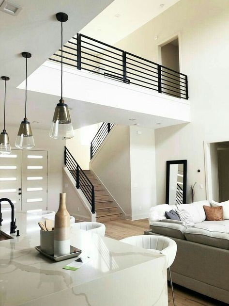 Aluminum Railing Stairs, Aluminum Stair Railing Indoor, Home Railing Design, House Railings Indoor, Modern Railings For Stairs, Balcony Railing Design Outdoor, Modern Railing Indoor, Home Stairs Design Interiors, Interior Balcony Railing