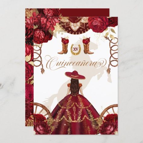 Charro Theme, Red Quinceanera Ideas, Floral Birthday Party Invitations, Quince Themes, Quinceanera Pink, Quince Invitations, Quince Decorations, Floral Birthday Party, Sweet Sixteen Invitations