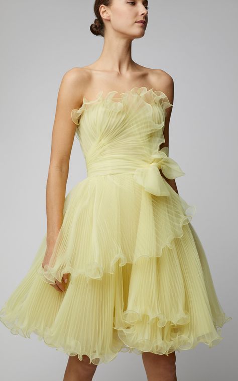 Organza Mini Dress, Strapless Bustier, Organza Dress, فستان سهرة, Dressy Dresses, Glam Dresses, Wedding Guests, Yellow Fashion, Marchesa