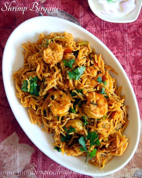 Shrimp Biryani - Prawns Biriyani | Simple Indian Recipes Shrimp Biryani Recipe Indian, Shrimp Biryani Recipe, Biriyani Cooking, Indian Vegetable Side Dish, Prawns Biryani, Shrimp Biryani, Parsi Recipes, Prawn Biryani Recipes, Prawn Biryani