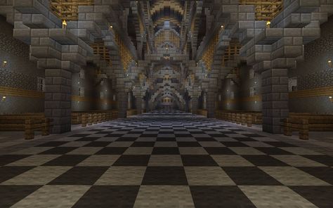 Massive Minecraft Cathedral INSIDE HALLWAY VIEW by Tugtugbug Minecraft Castle Hallway, Minecraft Hallway Designs, Minecraft Hallway, Minecraft Cathedral, Minecraft Dome, Reference Background, Cathedral Inside, Interior Design Minecraft, Minecraft Room Decor