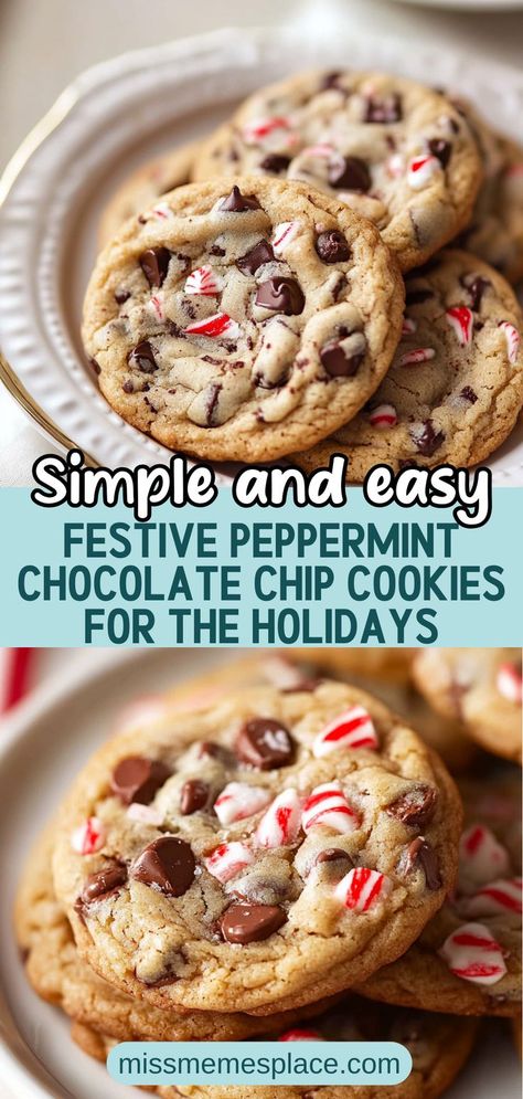 Get into the holiday spirit with these delightful peppermint chocolate chip cookies! This easy recipe combines the rich flavor of semi-sweet chocolate with the refreshing taste of peppermint, creating a perfect balance of flavors. Ideal for holiday gatherings or as gifts, these cookies are soft, chewy, and visually stunning with a sprinkle of crushed candy canes. Follow our step-by-step guide to impress your friends and family with this festive treat Treats To Make For Christmas, Christmas Chocolate Chip Cookies, Sprinkle Cookies Recipe, Candy Cane Cookie Recipe, Family Recipies, Peppermint Cookie Recipe, Peppermint Chocolate Chip Cookies, Cookies 2023, Candy Cane Recipe