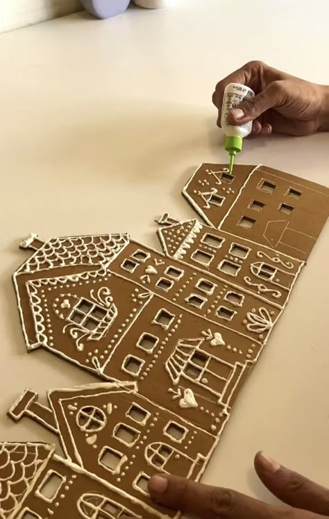 Gingerbread Christmas Village, Poster Natal, Diy Gingerbread, Cardboard Cartons, Appetizers Christmas, Gingerbread Diy, Desserts Christmas, Gingerbread Christmas, Front Porch Christmas Decor