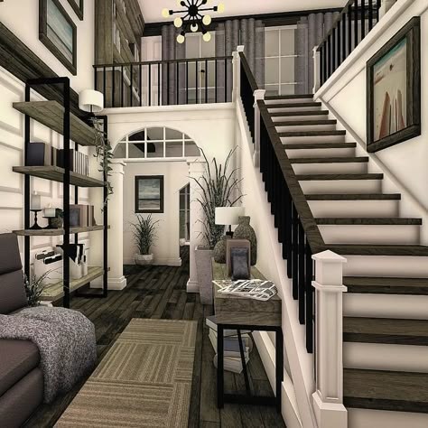 Bloxburg House Ideas Interior, Bloxburg Inspiration, House Ideas Interior, Winter House Exterior, Bloxburg Interior, Blox Burg, House Plans With Pictures, Bloxburg Build Ideas, Roblox House