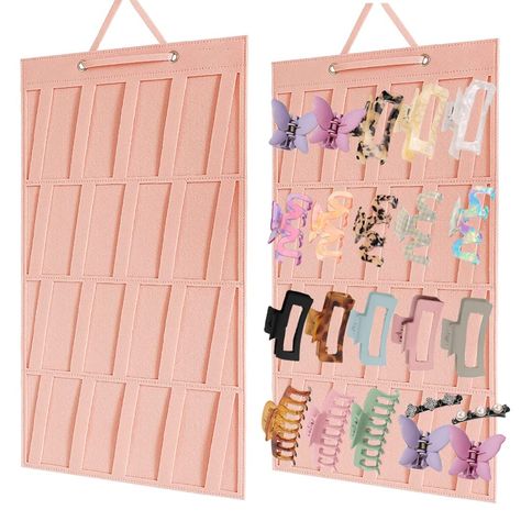 PRICES MAY VARY. 💖【Large Claw Clip Organizer】YIMIKE Hair Clip Organizer’s Size: 25.2 x 13.8 inch/ 64 x 35 cm; designed with 2 rows claw clips organizer for women large or small hair claw clips, it can holds more than 20 pcs butterfly jaw clips/banana hair clips/bows barrettes/flower claw clips etc.PLEASE NOTE THAT the package including 1 piece of claw clip holder Without hair accessories showed in picture. ✅【High-Quality Felt Material】The claw clip storage holder is made of premium felt materia Hair Clip Storage Ideas, Claw Clip Organization, Claw Clip Display, Claw Clip Storage, Hair Accessory Organization, Claw Clip Organizer, Hair Accessory Storage, Hair Clip Display, Hair Bow Storage