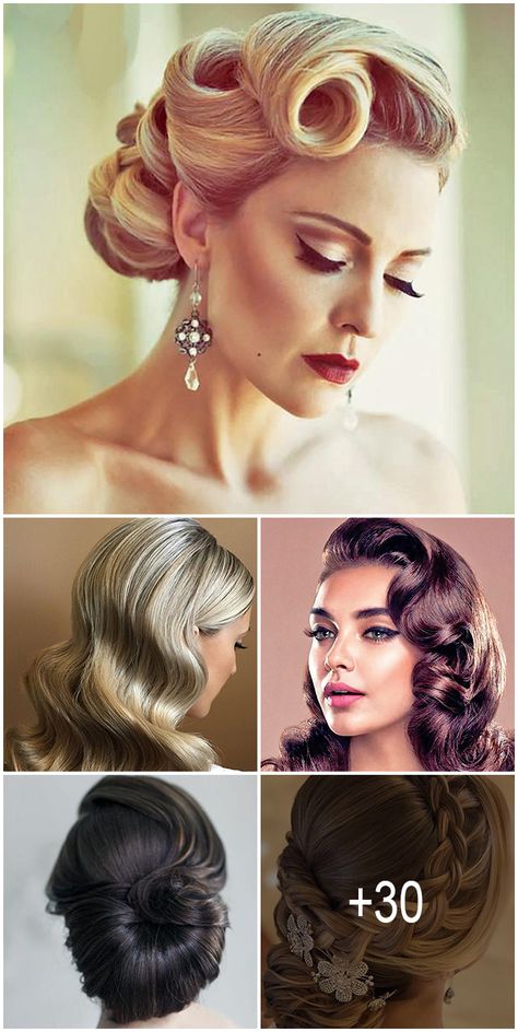 30 Vintage Wedding Hairstyles Old School Ideas ♥ If you are looking for inspiration for some timeless hairstyles for your wedding, then have a peek at our list of vintage wedding hairstyles from Gatsby inspired looks to Old Hollywood glamour. #wedding #bride #weddingforward #VintageWeddingHairstyles #WeddingHairstyles Hollywood Wedding Hair, Hollywood Glamour Hair, Vintage Wedding Hairstyles, Hollywood Glam Hair, Timeless Hairstyles, Old Hollywood Hair, Gatsby Hair, Glamour Hair, Hollywood Hair