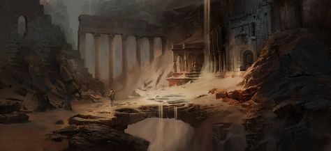 Ruins underground by Asahisuperdry Underground Ruins, Desert Temple, Fantasy Dungeon, Landscape Concept, City Pictures, Fantasy Places, Fantasy Setting, Landscape Artwork, Matte Painting