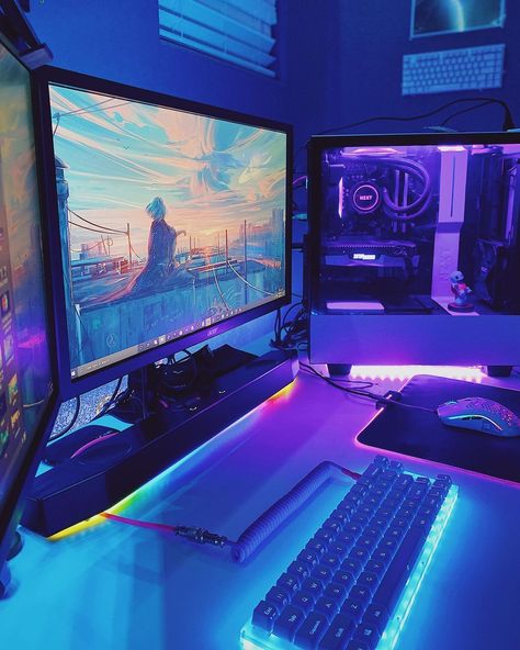 Video Game Developer Aesthetic, Gaming Pc Aesthetic, Overall Aesthetic, Setup Inspiration, Desk Setups, Custom Computer, Video Game Development, Set Game, Setup Ideas