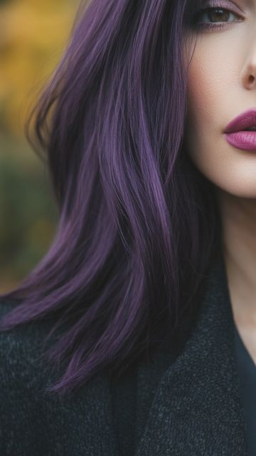 Smokey Violet Hair Color, Brunette Hair Purple Undertone, Smoky Purple Hair, Brunette With Violet Undertones, Dark Violet Hair Color, Dark Hair Violet Undertone, Brunette With Deep Purple, Midnight Purple Hair, Violet Black Hair