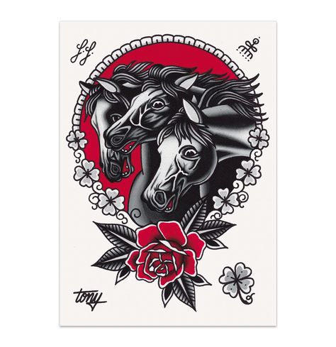 Traditional Tattoo Horse, Horses Tattoo, Americana Tattoo, Horse Shoe Tattoo, Horse Tattoo Design, Tattoo Traditional, Old School Tattoo Designs, Indian Tattoo, Traditional Tattoo Design