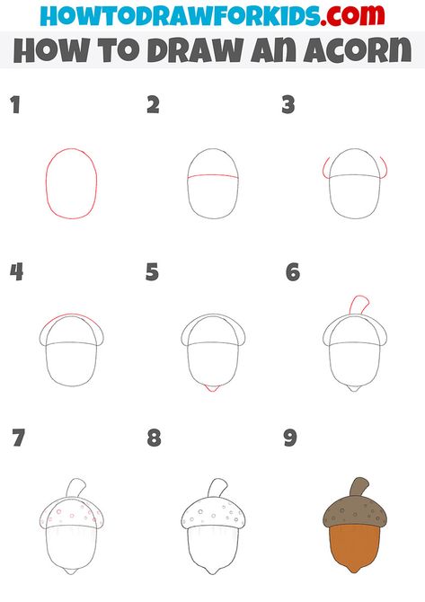 How To Draw An Acorn Step By Step, How To Draw Acorns Step By Step, How To Draw A Simple Turkey, How To Draw Acorns, How To Draw An Acorn, Step By Step Fall Drawings, Fall Drawings Easy Step By Step, Acorn Drawing Simple, How To Draw Fall Things