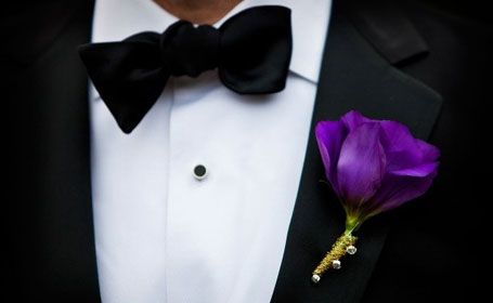 . Boutonniere Simple, Simple Boutonniere, Purple Boutonniere, Wedding Rehearsal Dress, Flower Boutonniere, Bride's Bouquet, Groomsmen Boutonniere, Black Tux, Flower Stem