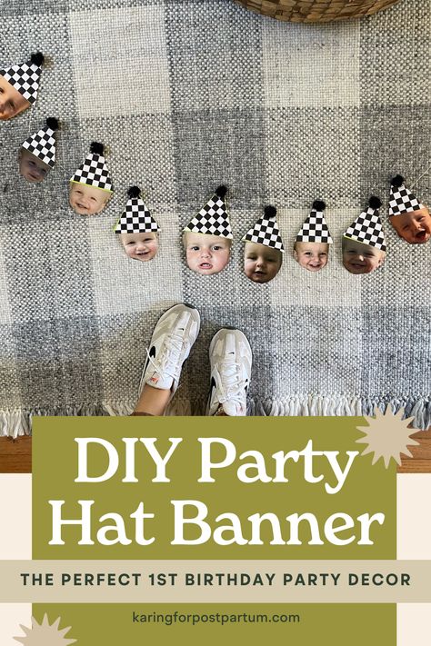 Retro Birthday Party Favors, 1at Birthday Party Ideas, Diy Photo Banner 1st Birthday, First Birthday Face Banner, Baby Face Birthday Banner, Diy First Birthday Decor, Diy One Happy Dude Birthday, One Happy Dude First Birthday Smash Cake, One Happy Dude Theme