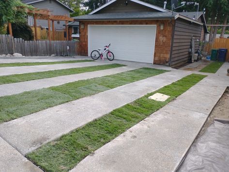 Ribbon Driveway, Driveway Border, Grass Driveway, Diy Driveway, Driveway Ideas, Brick Garden, Driveway Landscaping, Beach Ideas, Garage Ideas