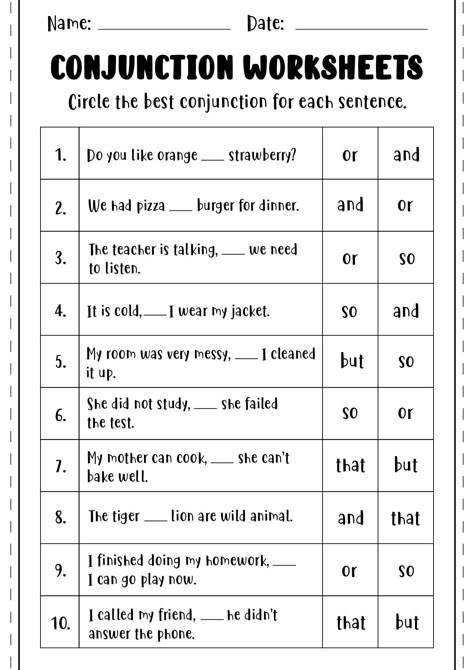 Conjunction Worksheets First Grade English Grammar Worksheets For Grade 2, Second Grade Language Arts Worksheets, First Grade Language Arts Worksheets, Conjunctions Worksheet For Grade 1, Grammar Worksheets Grade 5, Grammar Worksheets For Grade 2, Conjunction Worksheet, English Conjunctions, Grammar Grade 1