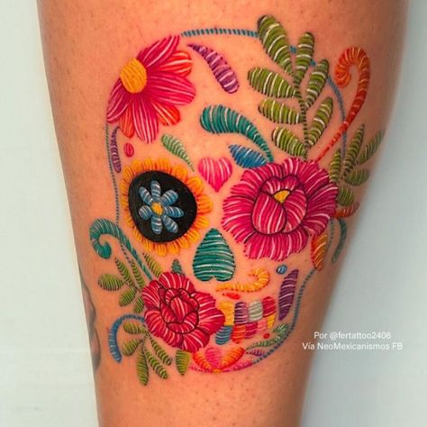 Mexican Art Tattoos For Women, Mexican Theme Tattoos, Small Mexican Tattoo For Women, Mexican Culture Tattoo For Women, Mexican Embroidery Tattoo, Mexican Tattoo For Women, Mexico Inspired Tattoo, Mexican Traditional Tattoo, Embroidery Tattoo Ideas