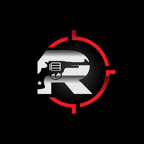 Revolver Gun Logo Initial Letter R R Gaming Logo, Ava Tele, Ar Logo, R Logo, T Shirt Logo Design, Typo Design, Shirt Logo Design, Black And White Art Drawing, Neon Logo