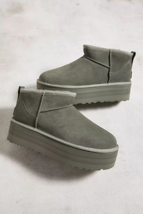 UGG Khaki Ultra-Mini Platform Boots | Urban Outfitters UK Ugg Ultra Mini Slate, Ugg Mini Grey, Grey Ugg Mini, Ugg Grey Classic Posh Mini Fur Suede, Ugg Ultra Mini Platform, Grey Ultra Mini Ugg Boots, Ugg Ultra Mini, Latest Styles, Platform Boots